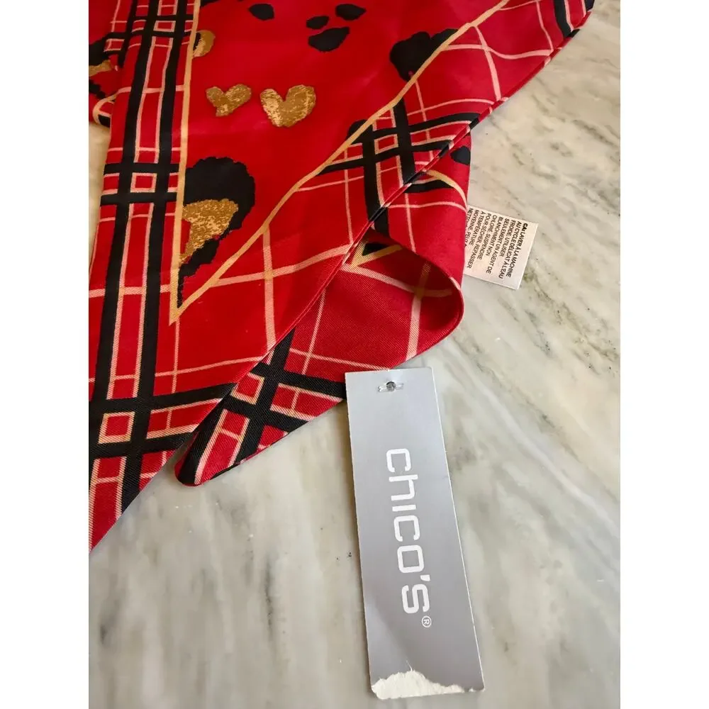 Chicos Perfect Love Oblong Scarf Wild Poppy Print Red